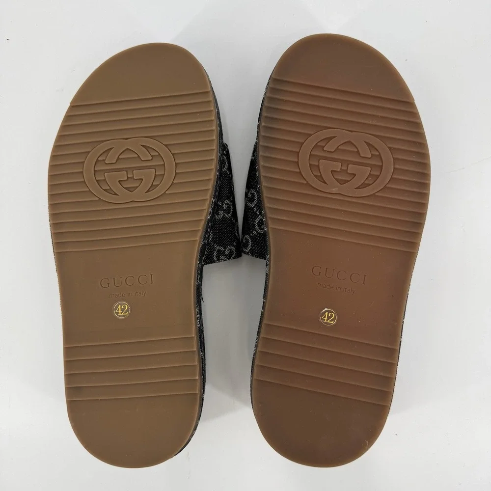Gucci Platform Slides Womens 42/US 12 Black GG Monogram Denim Sandals Condition